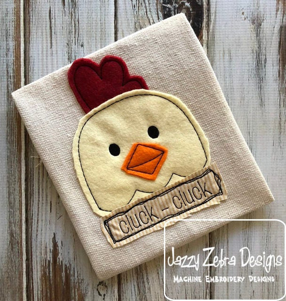 Chicken says Cluck Cluck shabby chic bean stitch applique machine embroidery design