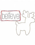 Believe saying Christmas Reindeer Shabby Chic bean stitch applique machine embroidery design