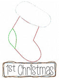 Baby's 1st Christmas stocking shabby chic bean stitch applique machine embroidery design