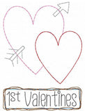 1st Valentines saying heart shabby chic bean stitch applique machine embroidery design