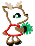 Reindeer cheerleader appliqué machine embroidery design