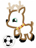 Reindeer playing soccer appliqué machine embroidery design
