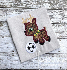 Reindeer playing soccer appliqué machine embroidery design