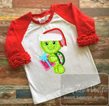 Christmas girl turtle with gift appliqué machine embroidery design