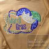 Mardi gras saying beads and hat appliqué machine embroidery design