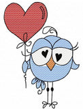 Valentine's Day Bird with heart balloon sketch machine embroidery design