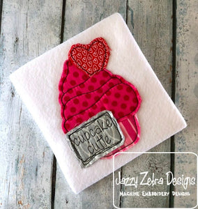 Cupcake cutie saying Valentine's day cupcake shabby chic bean stitch appliqué machine embroidery design