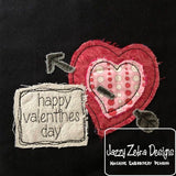 Happy Valentines Day saying heart shabby chic bean stitch applique machine embroidery design