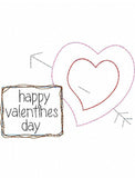 Happy Valentines Day saying heart shabby chic bean stitch applique machine embroidery design