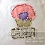 Love muffin saying muffin shabby chic bean stitch applique machine embroidery design