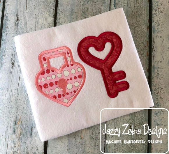 Lock and Key Valentines day appliqué machine embroidery design