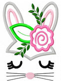 Bunny face with flowers appliqué machine embroidery design