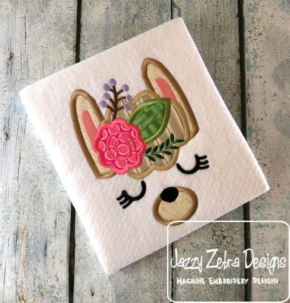 Llama face with flowers appliqué machine embroidery design