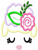 Lamb face with flowers appliqué machine embroidery design