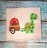 Dinosaur pulling cart with Turkey appliqué machine embroidery design