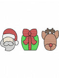 3 Christmas Trio santa, gift and reindeer sketch machine embroidery design - instant download design