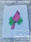 Cardinal on branch sketch machine embroidery design