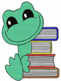 Frog with books sketch machine embroidery design