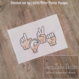 Love Sign Language Sketch machine embroidery Design