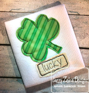 Lucky saying clover shabby chic bean stitch appliqué machine embroidery design