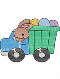 Easter Bunny in dump truck full of eggs sketch machine embroidery design