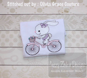 Easter Girl Bunny riding bicycle sketch machine embroidery design