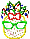 Pineapple girl wearing sunglasses with Christmas lights appliqué machine embroidery design