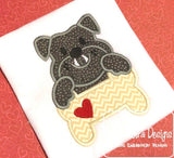 Bulldog with bone appliqué machine embroidery design