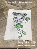 Saint Patricks Day Swirly girl holding clover sketch machine embroidery design