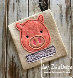 Pig says oink oink shabby chic bean stitch applique machine embroidery design