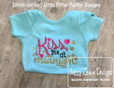 Kiss me at Midnight saying New Years machine embroidery design