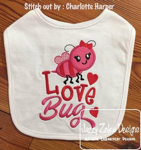 Love Bug Valentines Day Bee appliqué machine embroidery design
