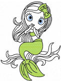 Swirly Girl Mermaid sketch machine embroidery design