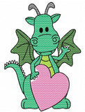 Dragon with heart sketch machine embroidery design