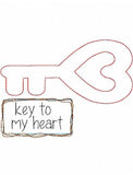 Key to my Heart saying Valentine's day shabby chic bean stitch applique machine embroidery design