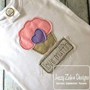 Love muffin saying muffin shabby chic bean stitch applique machine embroidery design