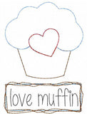 Love muffin saying muffin shabby chic bean stitch applique machine embroidery design