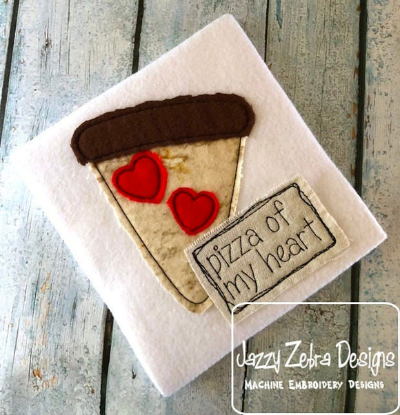 Pizza of my heart saying Valentine's Day pizza shabby chic bean stitch applique machine embroidery design