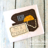 I'm a treasure saying treasure chest shabby chic bean stitch applique machine embroidery design
