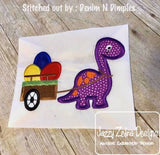 Dinosaur with cart of Easter eggs appliqué machine embroidery design