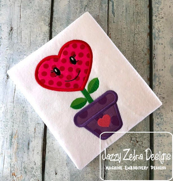 Heart Flower in pot Valentines day appliqué machine embroidery design