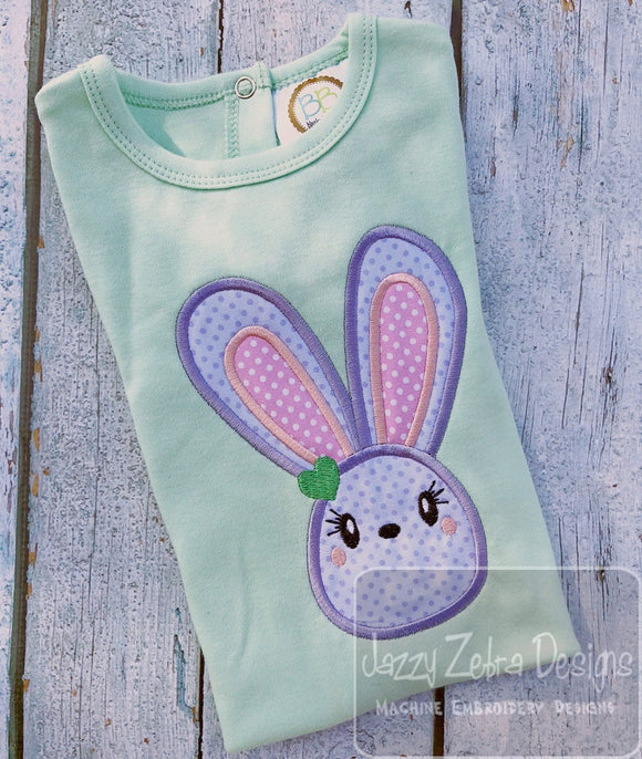 Bunny girl with flower appliqué machine embroidery design