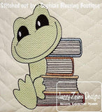 Frog with books sketch machine embroidery design