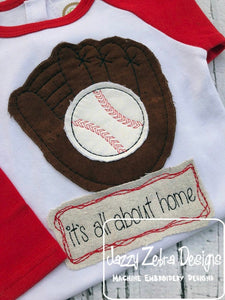 It's all about home saying baseball and glove shabby chic bean stitch appliqué machine embroidery design