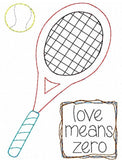 Love means zero saying tennis shabby chic bean stitch appliqué machine embroidery design