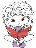 Girl reading book sketch machine embroidery design