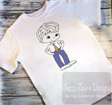 Boy wearing tie sketch machine embroidery design