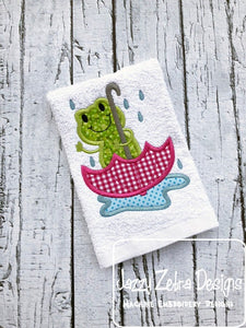 Frog in umbrella appliqué machine embroidery design