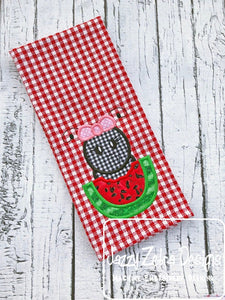 Girl Ant with watermelon appliqué machine embroidery design
