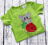 Mouse with strawberry appliqué machine embroidery design